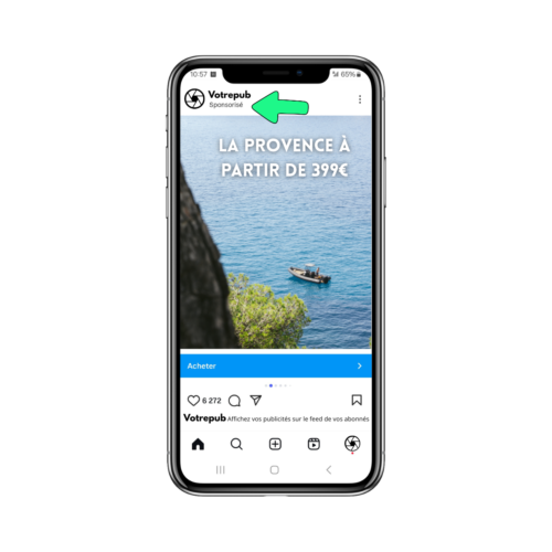 Publicité sur méta et comment celle-ci se présente sur instagram (image)